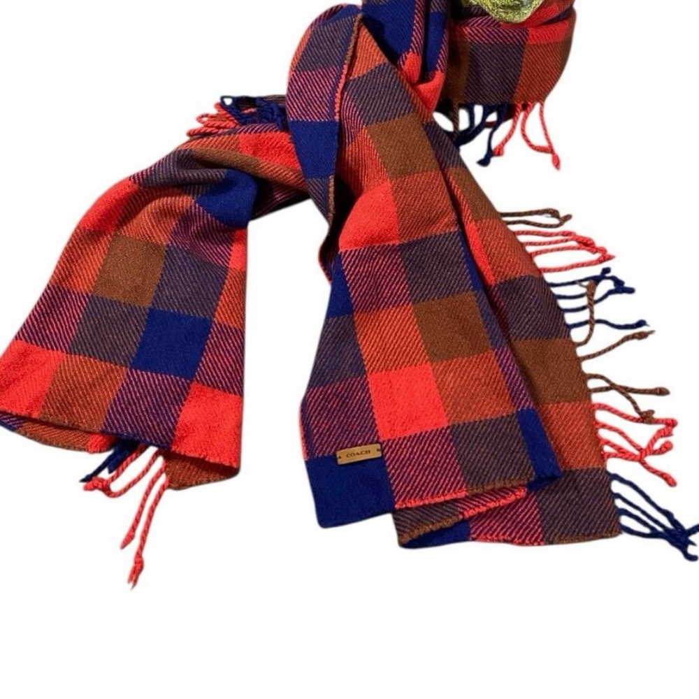 COACH RED AND BLUE PLAID FRINGED SCARF! EUC!